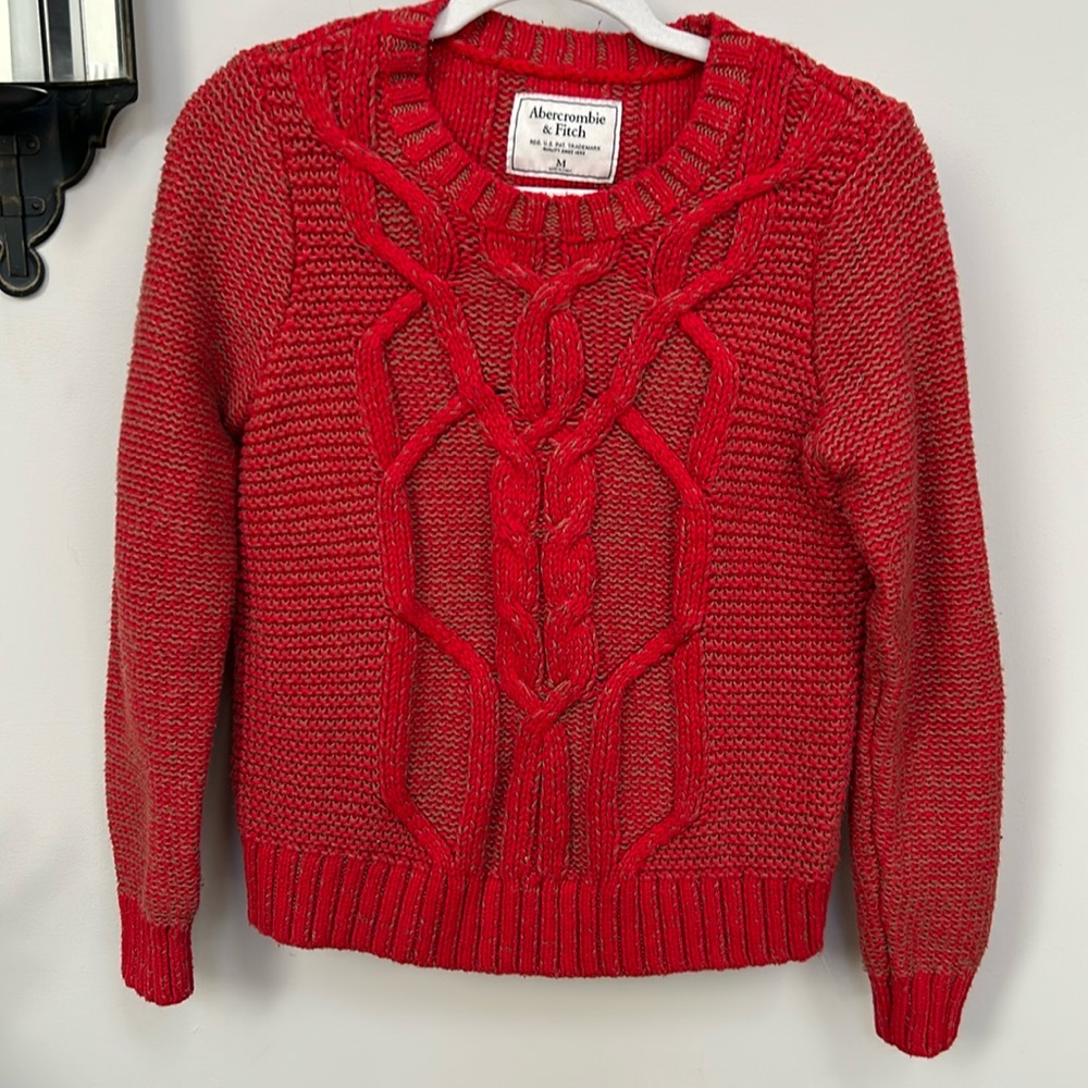 Abercrombie & Fitch Red Brown Cable Knit Sweater M
